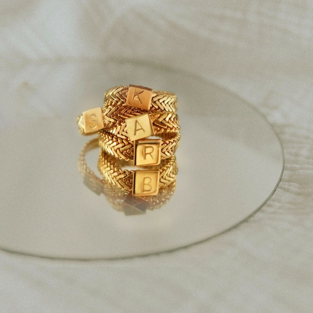 Square Signet Ring Initial Signet Ring Snake Chain Band Ring ...