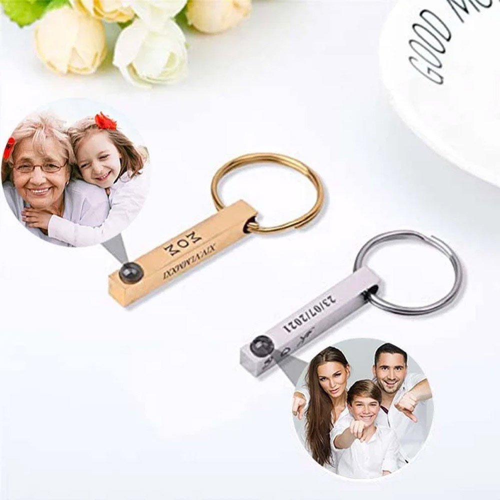Projection Photo Keychain, Bar Keychain, Engraved Text, Engraved Name/Initials/Coordinates/Symbols/Date, Christmas Gifts, Personalized Keychains