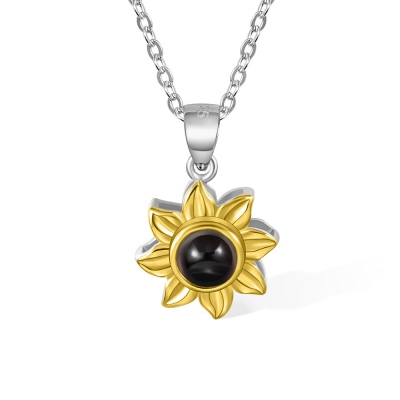 Customized Sunflower Projection Necklace, Sterling Silver 925 Sunflower Pendant Jewelry with I Love You in 100 Languages, Gift for Mom/Grandma/Teacher