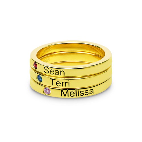 Mother's Stackable Name Ring With Birthstone Gold Plated