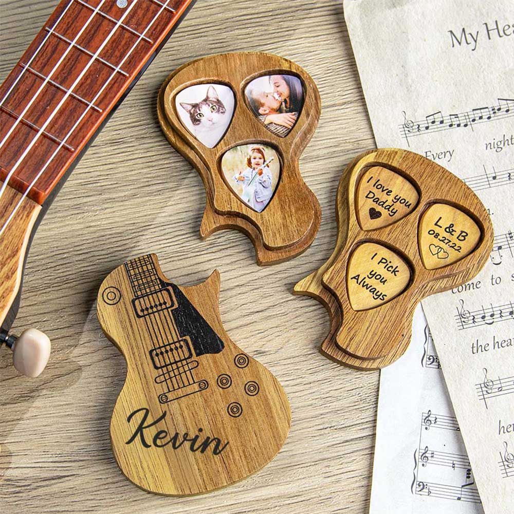 Boîte de sélection de guitare avec support de médiator gravé en bois  personnalisé boîtes personnalisées cadeaux
