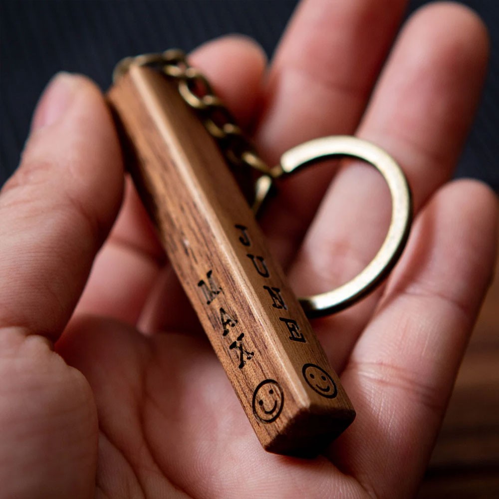 Custom 4 Sided Engraved Wood Bar Keychain, Custom 4 Sided Engraved Keychain for New Home Car, Gift for Mom Dad Grandpa Husband from Kids