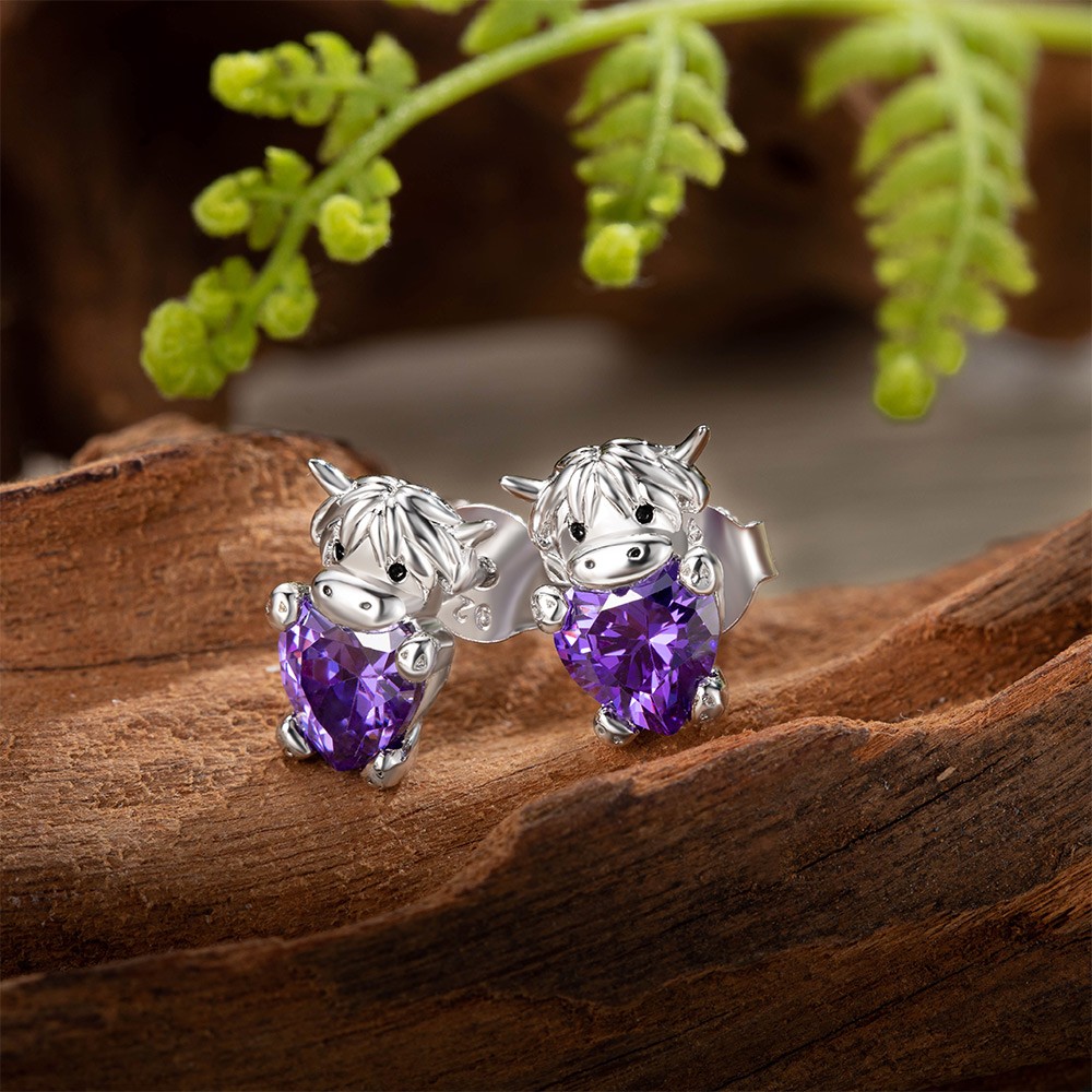 Orecchini Highland Cow In Argento Sterling 925 - Donna - Regalo In Elegante Confezione Con Panno Lucidante