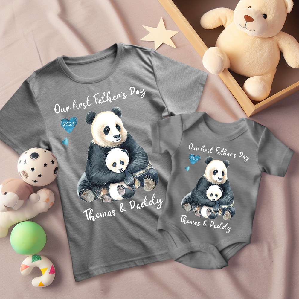 Personliga Panda föräldra- och barnskjortor