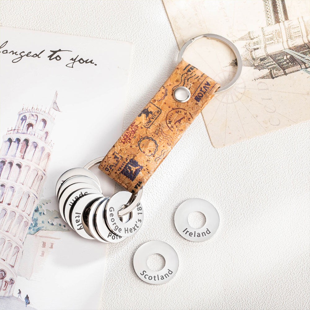 Custom Passport Keychain & Country Tokens Bundle, Vegan Leather