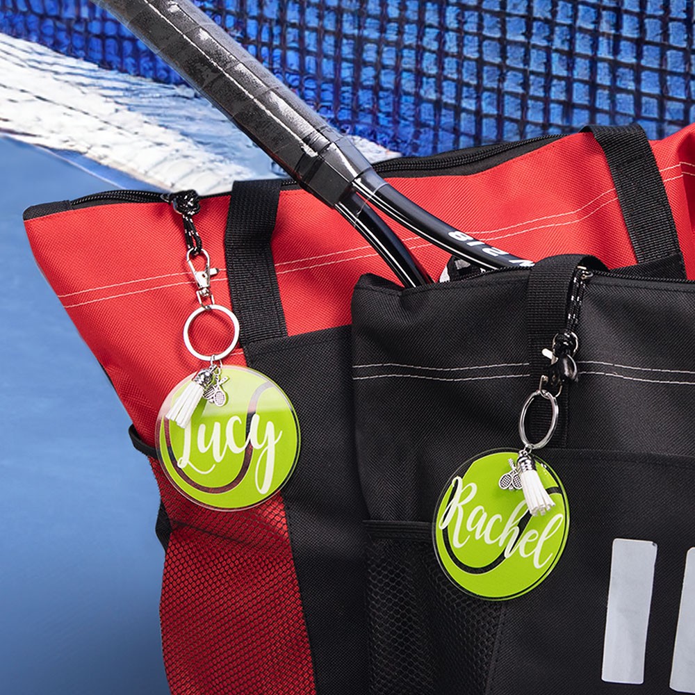 Étiquettes de sac de tennis en acrylique