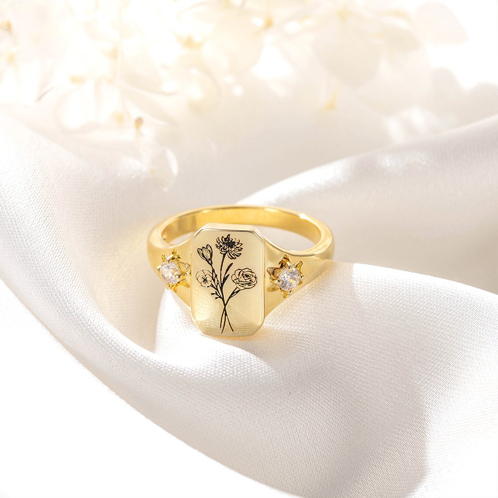 Personalized Birthday Flower Ring