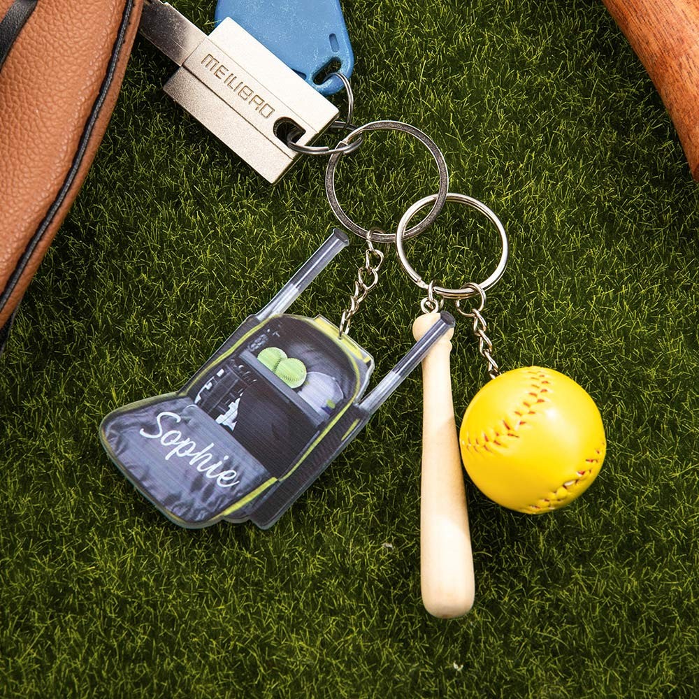 Personalized Softball Backpack Keychain