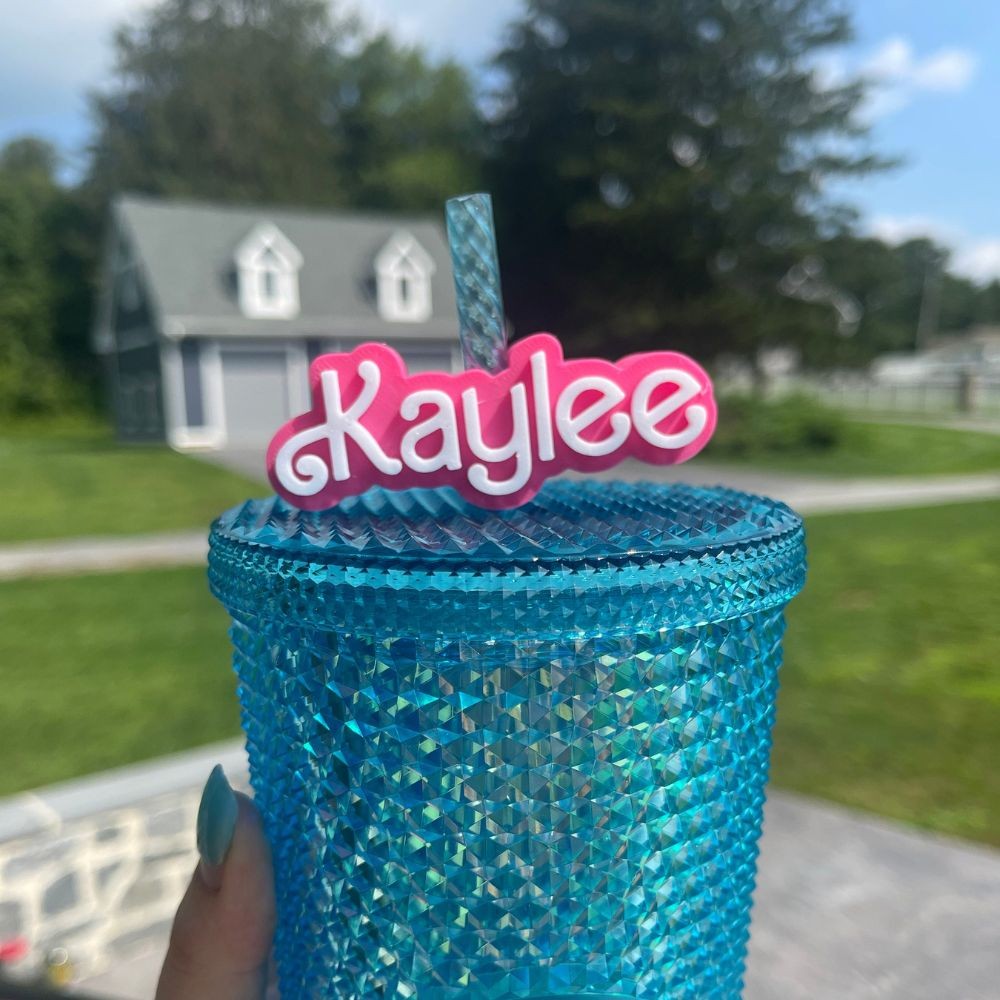 Custom Name Pink Style Straw Toppers Set of 2PCS, Starbucks Charms, Party Favors