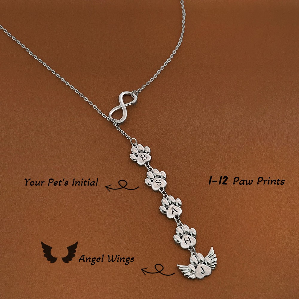 Personalized Paw Print Necklace with Angel Wing