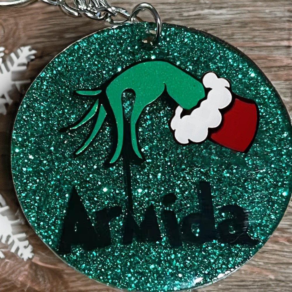 Custom Name Green Monster Hand Keychains in 12 Colors, Acrylic Keychain