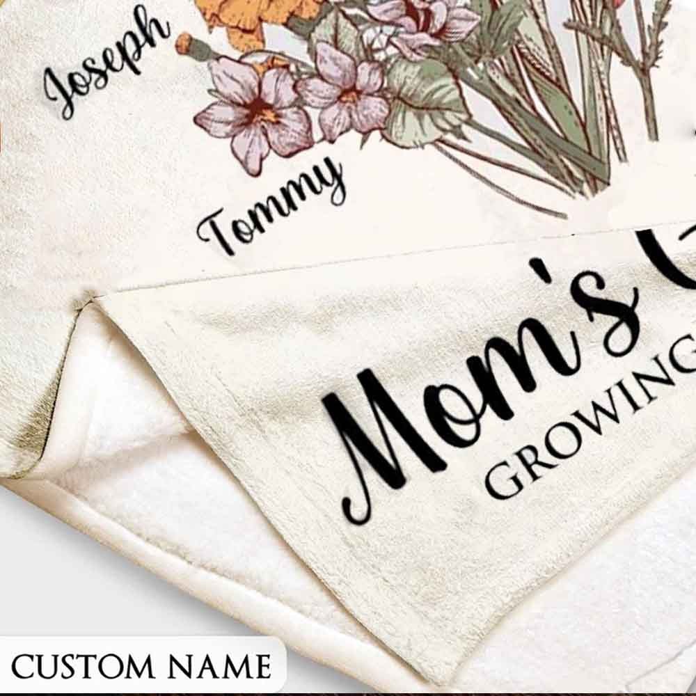 Moms Garden Personalized Blanket, Mom Blanket Gift, Custom Mom Blanket From  Daughter, Mothers Day Gift for Mom, Custom Birth Flower Blanket 