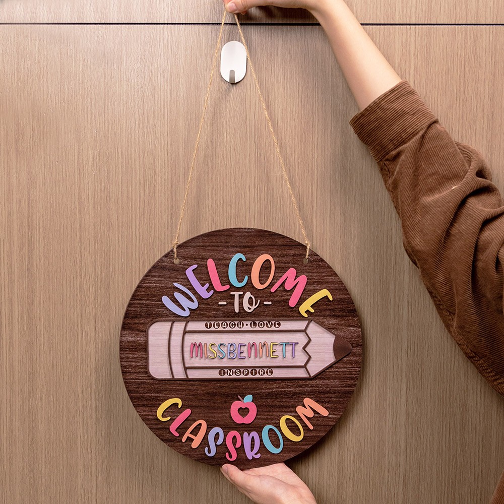 Back To School Welcome Wreath Sign - Wooden Door Decor For Classroom Wall Hanging