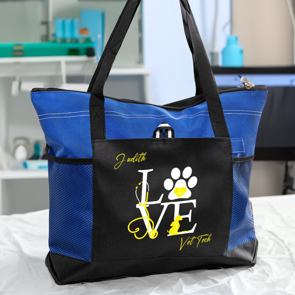 Borsa tote personalizzata per tecnico veterinario, borsa tote per animali domestici personalizzabile per lavoro, regalo per la settimana della tecnologia veterinaria, borsa tote per cani, regali mamma cane per le donne