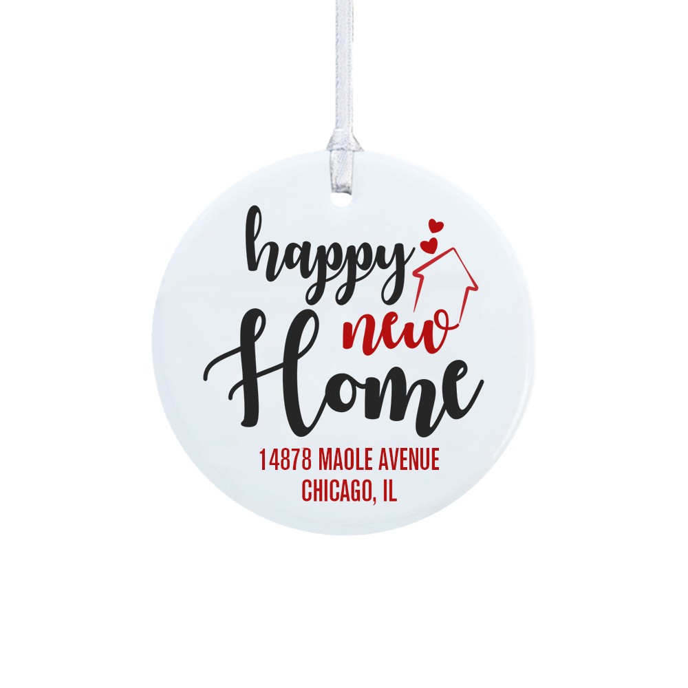 Décoration personnalisée en céramique Happy Home, ornement de Noël personnalisé avec message, décoration de la maison, cadeau de pendaison de crémaillère, cadeau pour amis/famille/elle