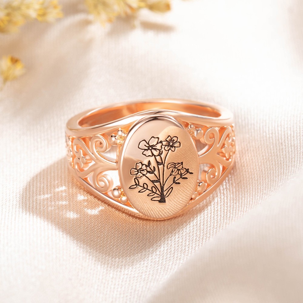 Personalized Birth Flowers Ring, Custom Birthflowers Family Ring, Sterling Silver 925 Bouquet Ring, Engraved Ring for Women, Gift for Mom/Grandma/Her