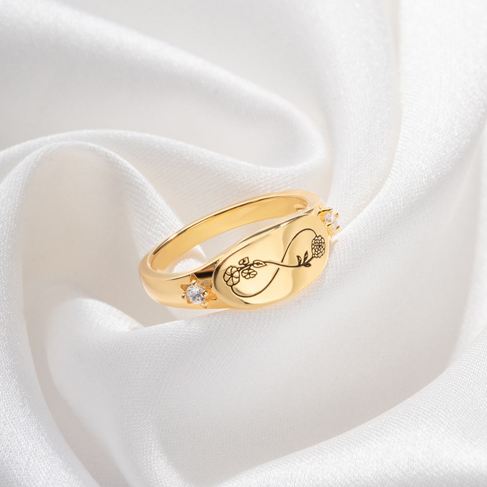 Custom Infinity 2 Birth Flowers Ring, personligt namngraverad silverring, damsmycken, födelsedagspresenter, presenter till vänner/syster/par