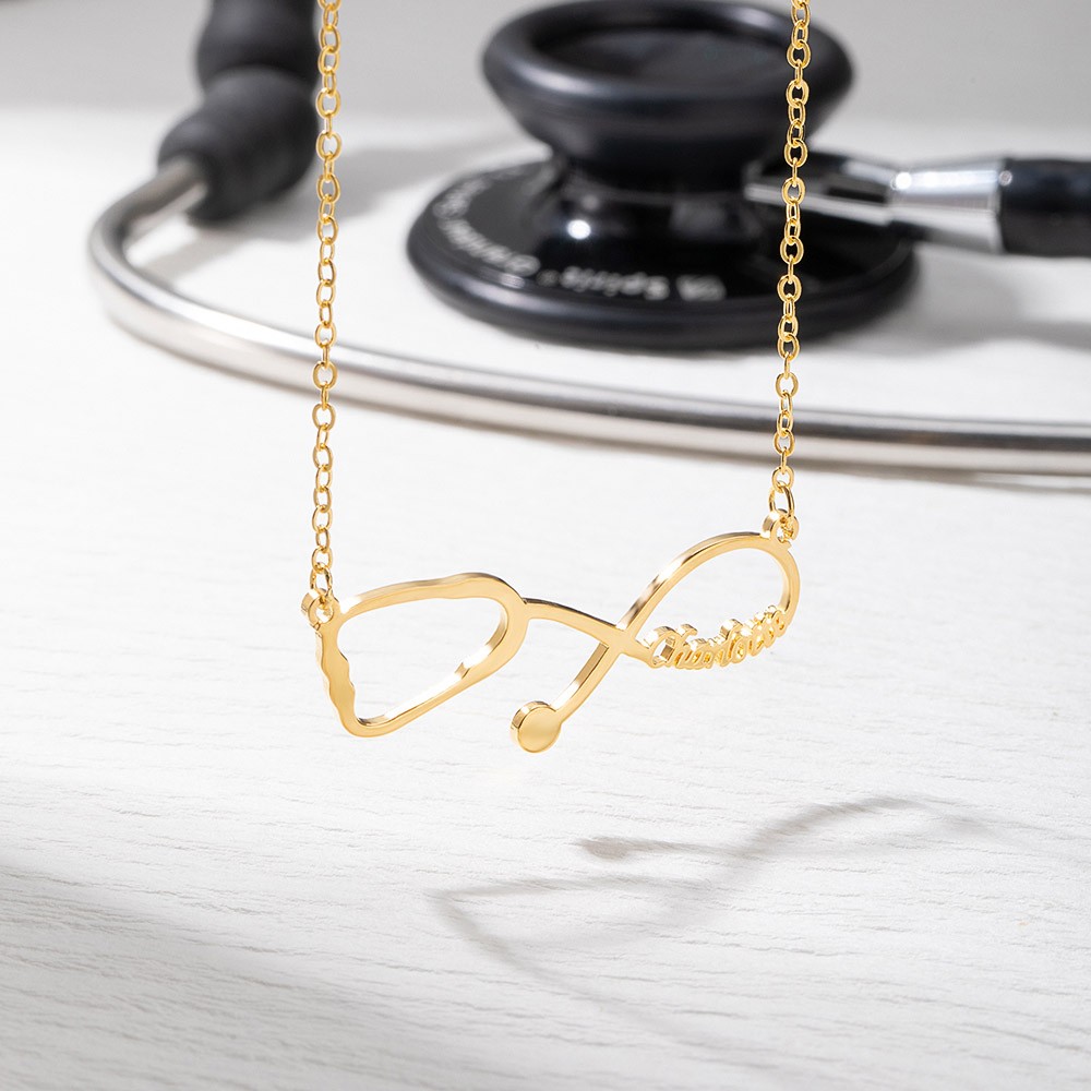 Personalized Stethoscope Name Necklace, Infinity Name Necklace, Custom Doctor Nurse Gift, Nurse Appreciation Gifts, Medical Student Graduation Gift