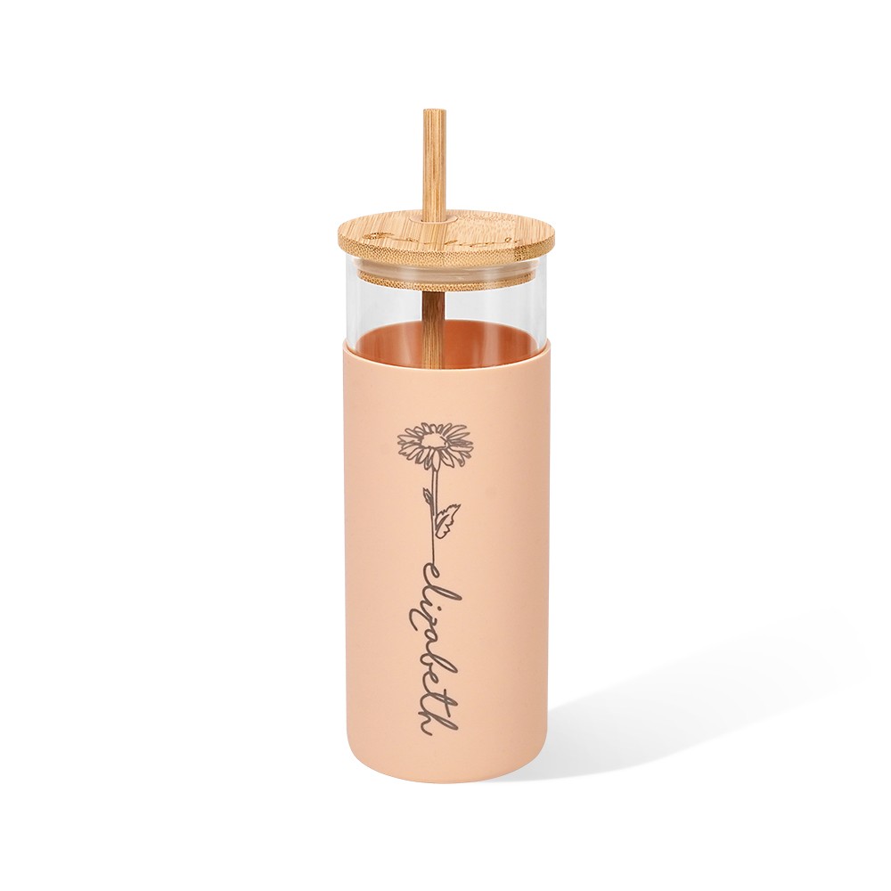 Engraved Birth Flower Tumbler with Silicone Sleeve