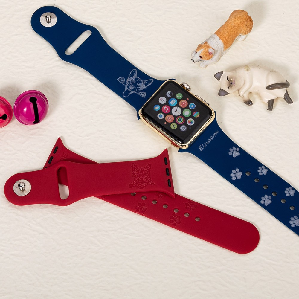 Aangepaste gegraveerde hondenras horlogeband voor Apple Watch, gepersonaliseerde hondenportret siliconen horlogeband, cadeau voor hond vader/moeder/huisdierenliefhebber/familie/vrienden