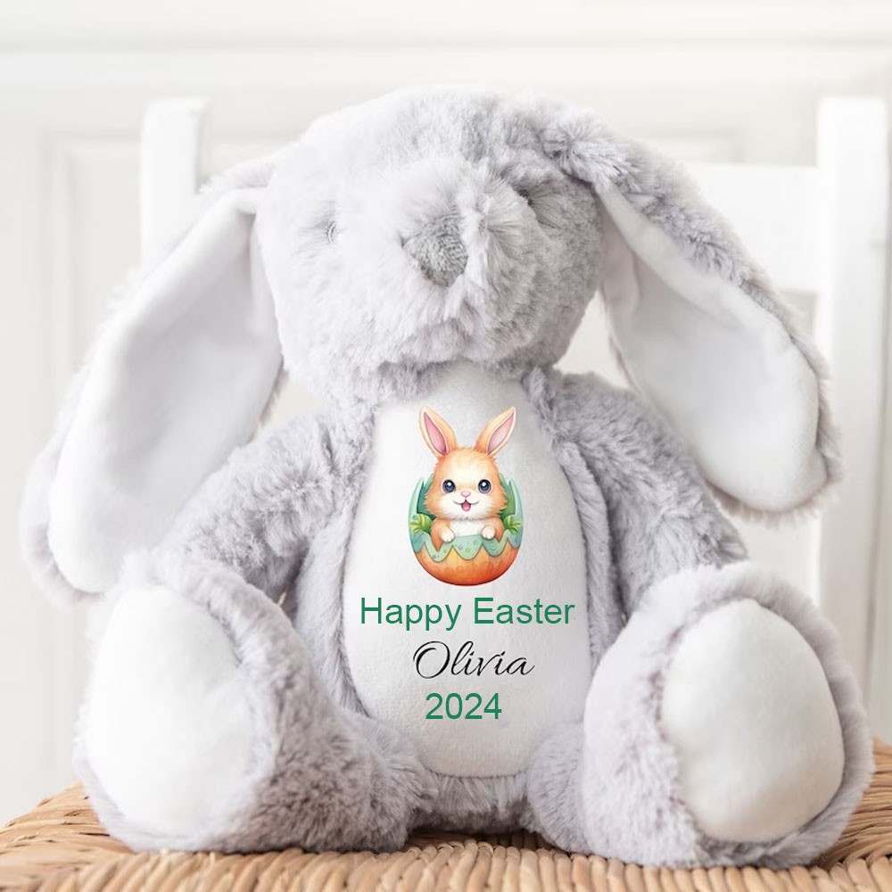 Personalized My First Easter Cute Plush Bunny Toy with Name and Year