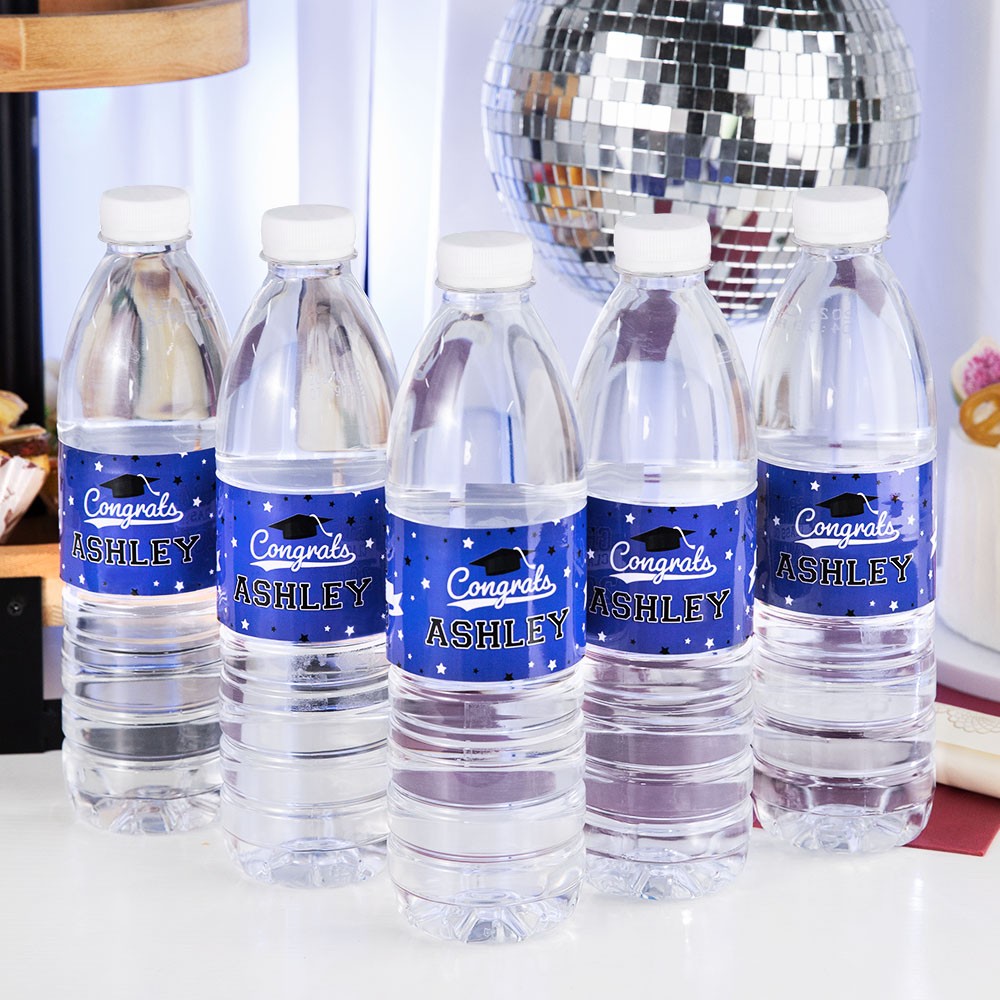 Personalisierte Namens-Abschluss-Wasserflaschen-Etiketten, Set mit 20 Stück, wasserfesten Abschluss-Aufklebern, Wasserflaschen-Aufklebern, Abschluss-Party-Dekoration
