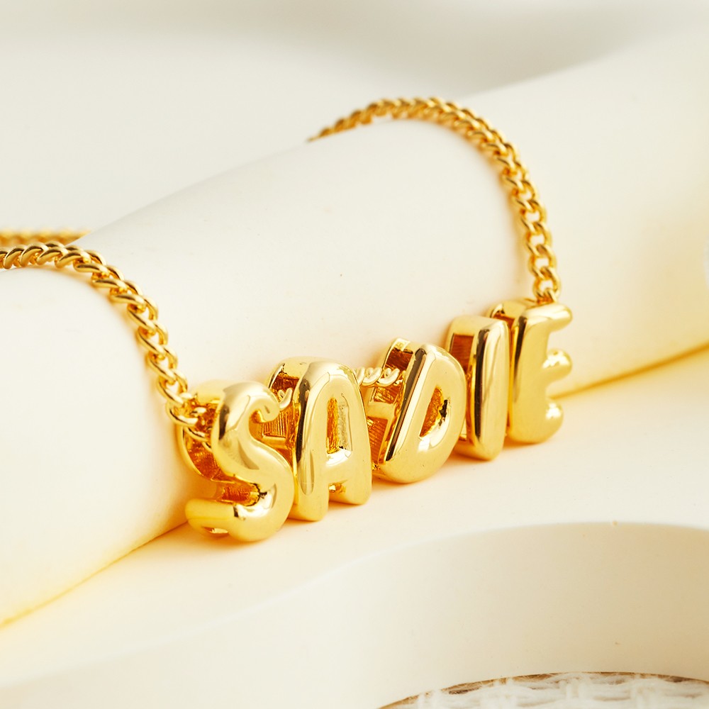 Personalisierte Blase 3D-Buchstaben-Namenskette, klobige Ballon-Anfangskette für Frau/Mädchen, Silber/Roségold/Gold-Buchstaben-Anhänger-Halskette