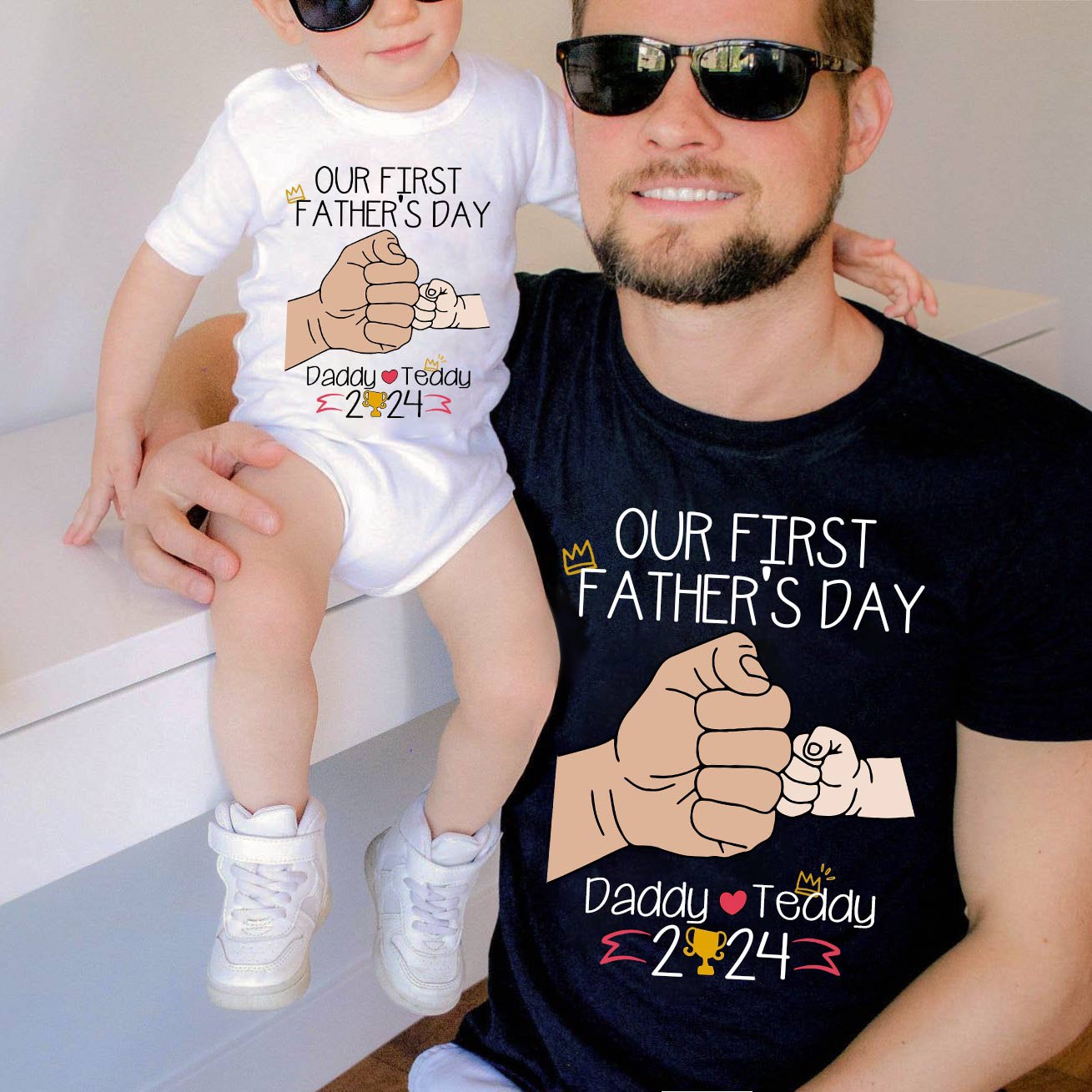 Personalized Hand to Hand Shirts, Matching Daddy Baby Shirts, Dad and Kid First Bump Shirt, Father's Day Gift, Our First Father's Day Shirt for Dad