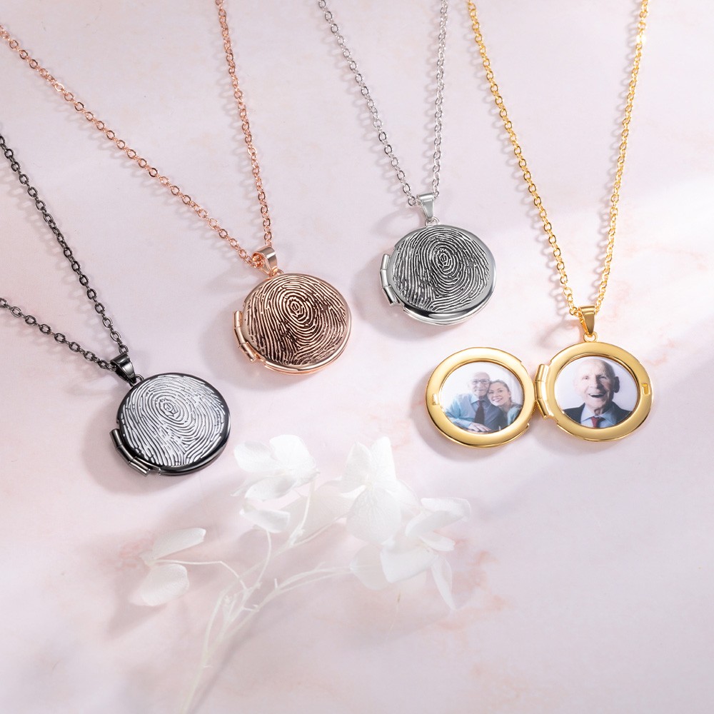 Personalized Fingerprint Locket Necklace with Photo, Custom Engraved Necklace, Memorial Jewelry, Sympathy Gift, Bereavement Gift, Gift for Her/Family