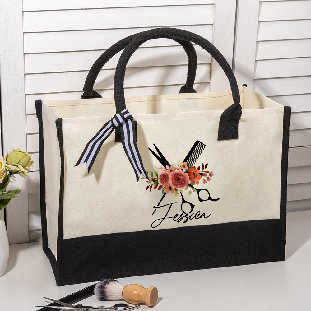 Personalized Floral Hairstylist Tote Bag