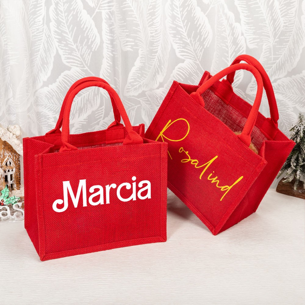 Sacs cadeaux rouges personnalisés, sacs réutilisables de Noël, sacs fourre-tout Barbi mignons avec poignées, grands sacs cadeaux pour cadeaux, emballages cadeaux, sacs de courses de vacances