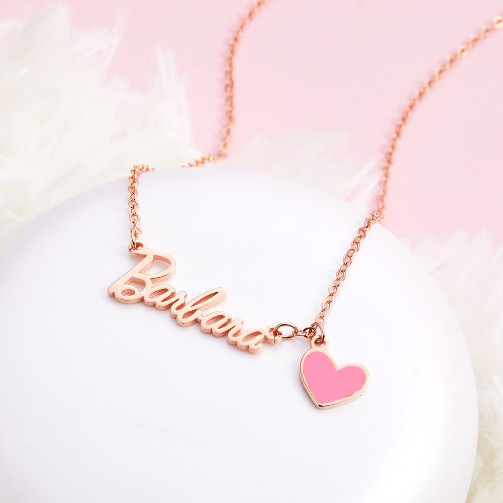 Collana con nome personalizzato con cuore rosa, collana con nome Barbi, gioielli da donna in argento sterling 925, regalo di compleanno/anniversario per lei/amante/amici
