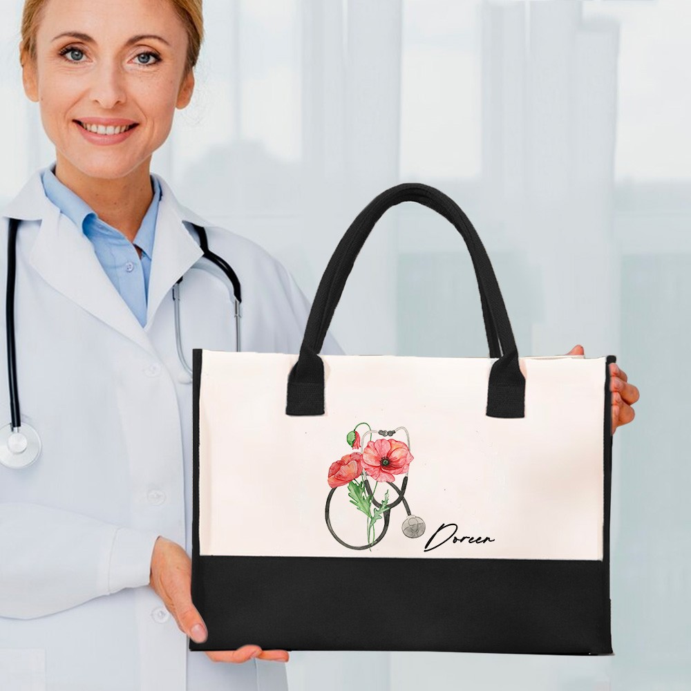 Personalized nurse canvas tote bag