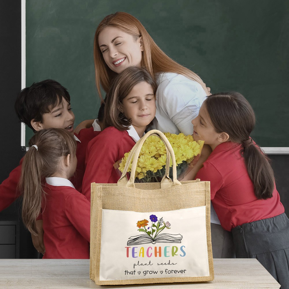 teacher birthflower jute bag