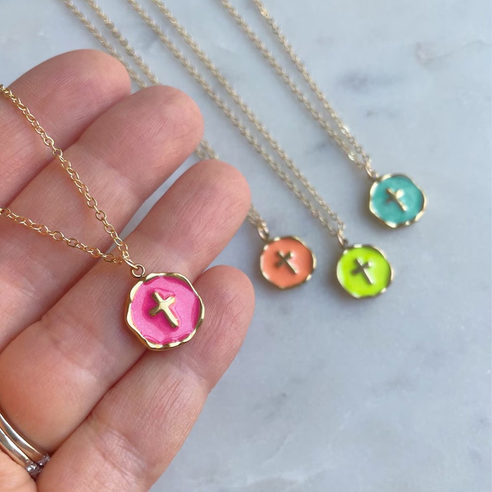 Colorful Kids Cross Necklace, Cross Pendant Jewelry, Religious Jewelry, Gift for Her, Gift for Child