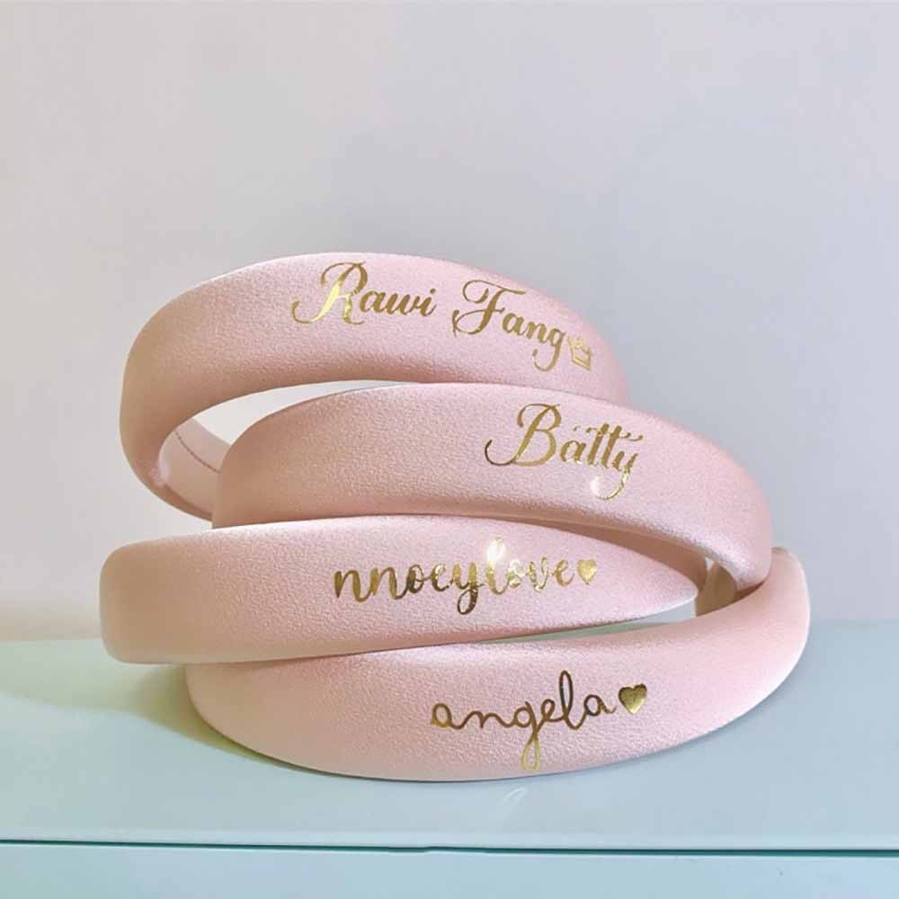 Personalized Satin Hairband & Rose Gold Pouch, Custom Name Headband with Pouch, Bridal Shower Gift, Gifts for Bridesmaids