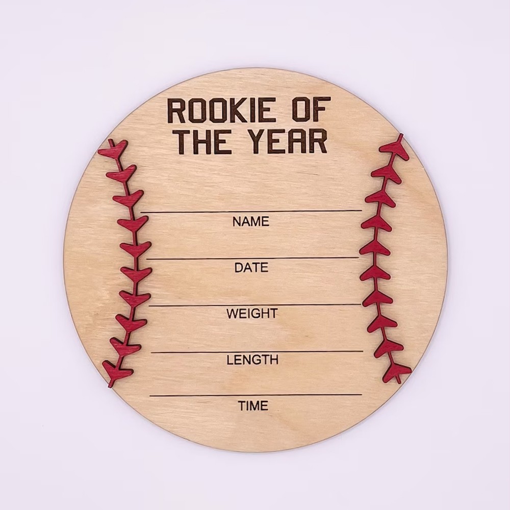 Baby Baseball Monthly Wooden Milestone Discs, Announcement Photo Prop Sign with Birth Stats, Personalized Baby Shower Gift
