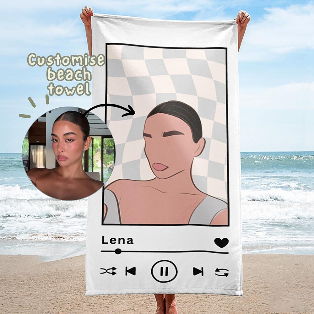 Personalized Cartoon Avatar Beach Towel, Custom Name Bath Towel, Customized Pool Towel, Beach Towel with Name, Outdoor Birthday Holiday Gift, Picnic Towel