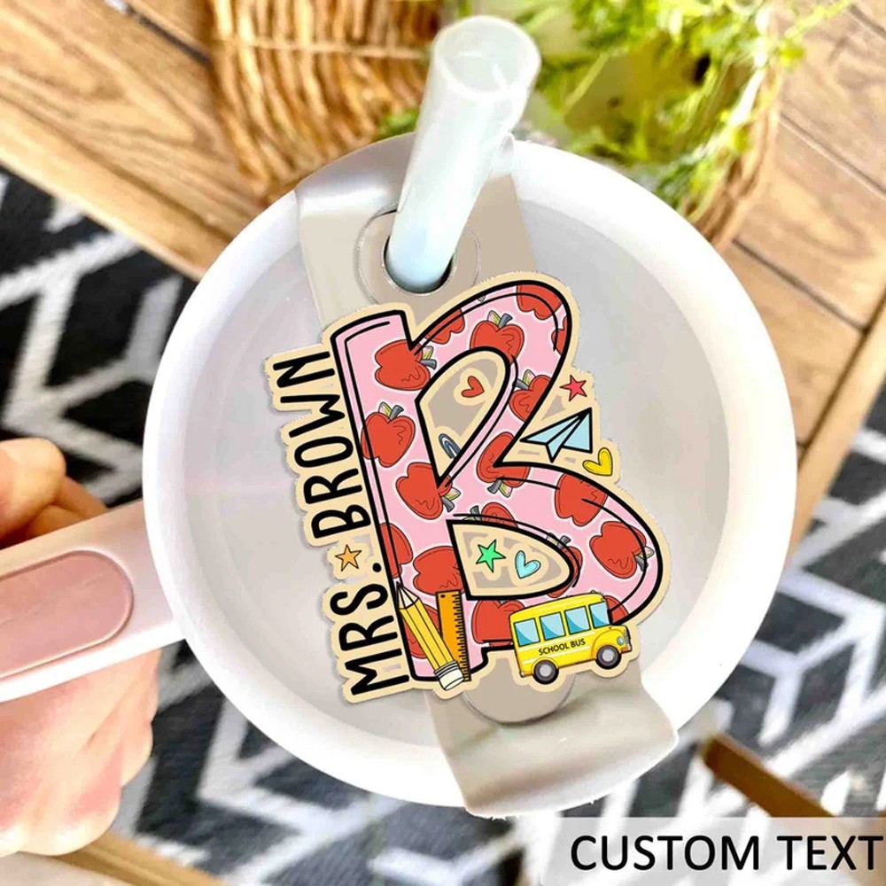 Personalized Initial Teacher Tumbler Name Plate, 40oz 30oz Tumbler Topper Accessories, Custom Lid Tag, Gift for Teacher