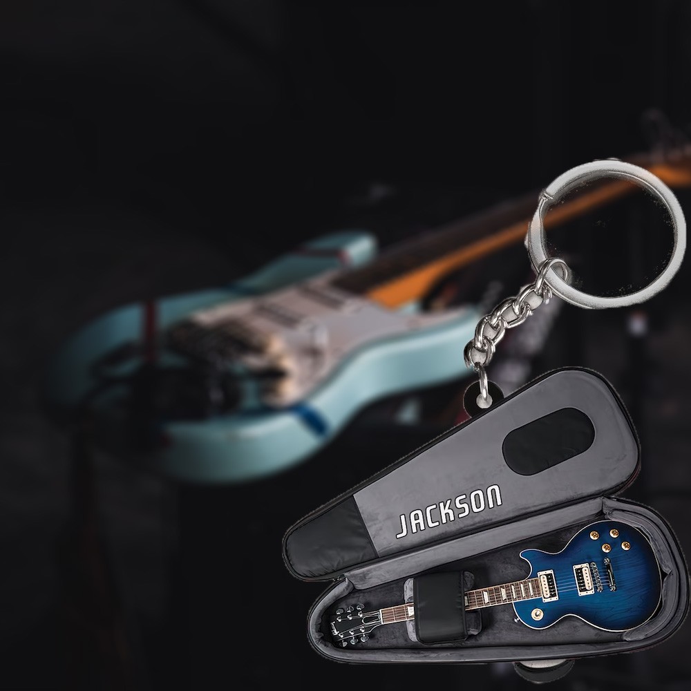 Personalized Name Electric Guitar Keychain, 2D Flat Guitar Keychain, Custom Guitarist Keychain, Gifts for Guitar Lovers