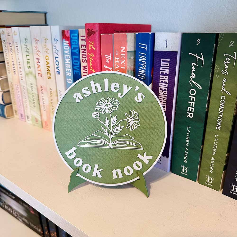 Personalized Bookshelf Sign with Birth Month Flower, Custom Name 3D Printed Book Nook Decorate, Bookish Decor, Book Lover Gift, Gift for Reader