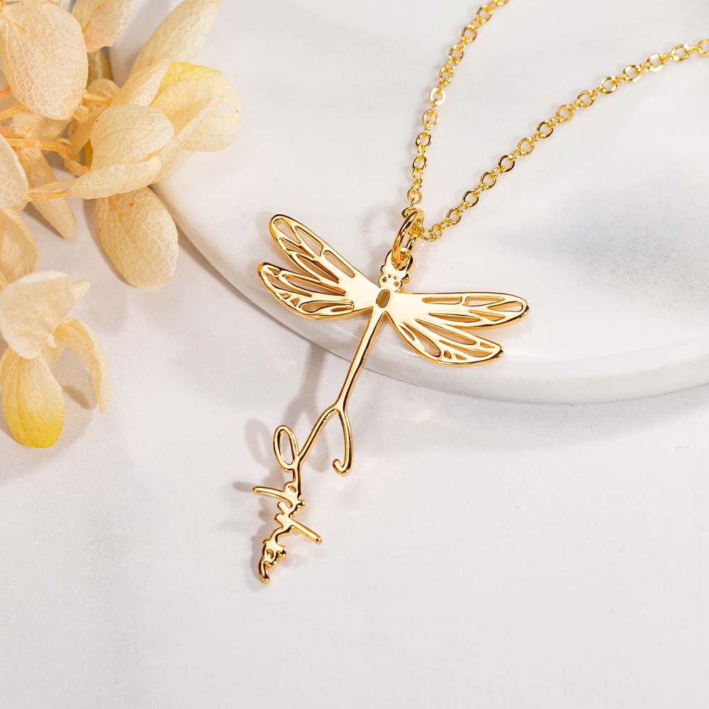 custom dragonfly necklace with name