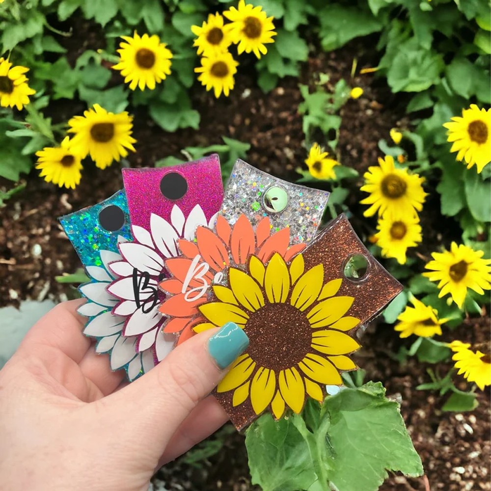 Sunflower 30oz, 40oz Tumbler Name Tag, Personalized Tag for 40 oz Tumbler, Acrylic Glitter Design, Custom Tumbler Tags