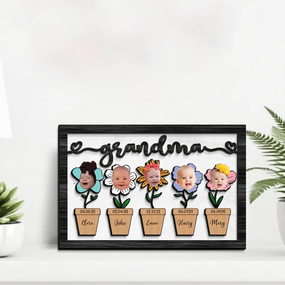 Personalized Name Grandma's Garden Wooden Sign, Custom Wooden Art with Grandkids Photo, Room Decor, Mother's Day Gift, Gift for Grandma from Kid