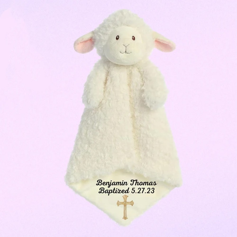 Personalized Name Baptism Lamb Plush, Custom Date Baptism Baby Blanket, Baptism Keepsake, Baby Baptism Gift