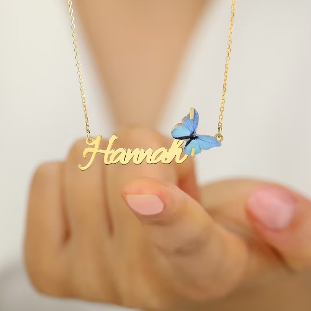 Personalized Name Butterfly Necklace, Layer Butterfly Charms, Custom Jewelry, Birthday/Christmas Gift, Bridesmaid Gift, Gift for Her