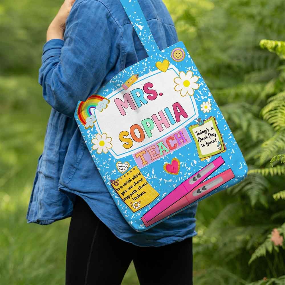 Personalization Name Teacher Tote Bag, Teacher Appreciation Gift, First Day of School, End of Year, Back To School Gift