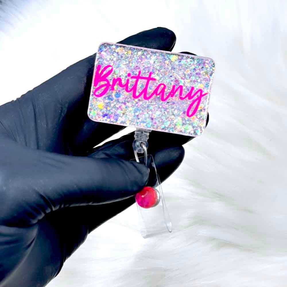 Personalized Name Badge Reel, Custom Badge Reel, Name Badge Reel,  Glitter Badge Reel, Retractable Badge Reel, Nurse ID Badge