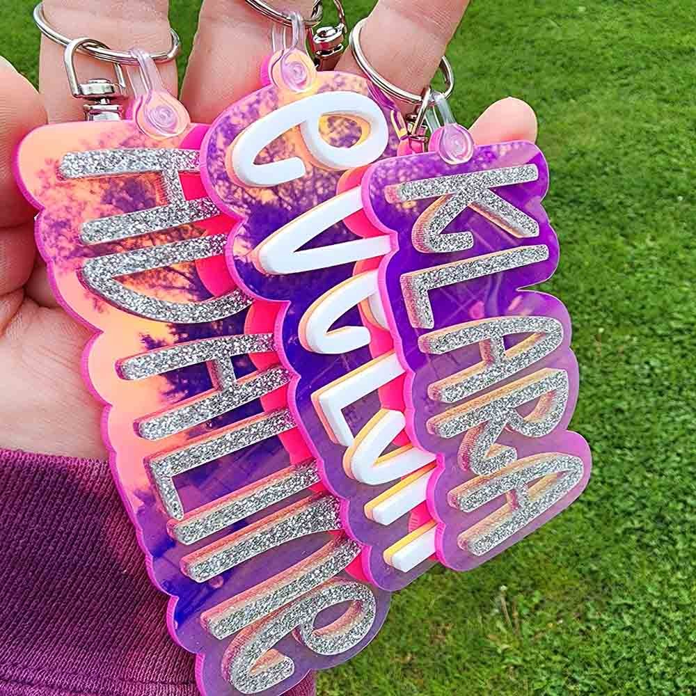 Personalized Name Sunset Iridescent Backpack Tag, Custom Glitter Name Tag ,Cheer Dance Bag Accessory, Gift for Her