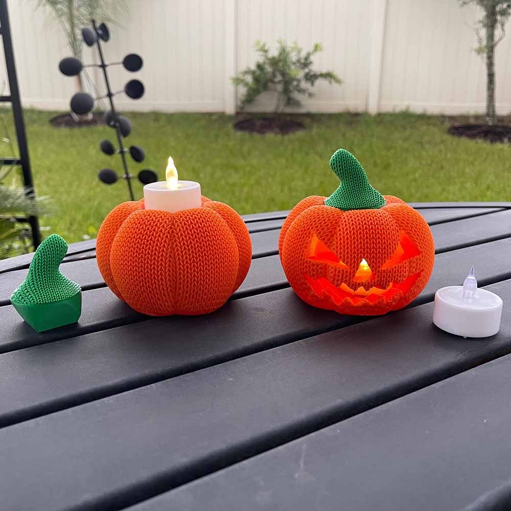 Multi-color Knitted Pumpkin Tea Light Holder, 3D Print Home Decor, Gift for Her/Him